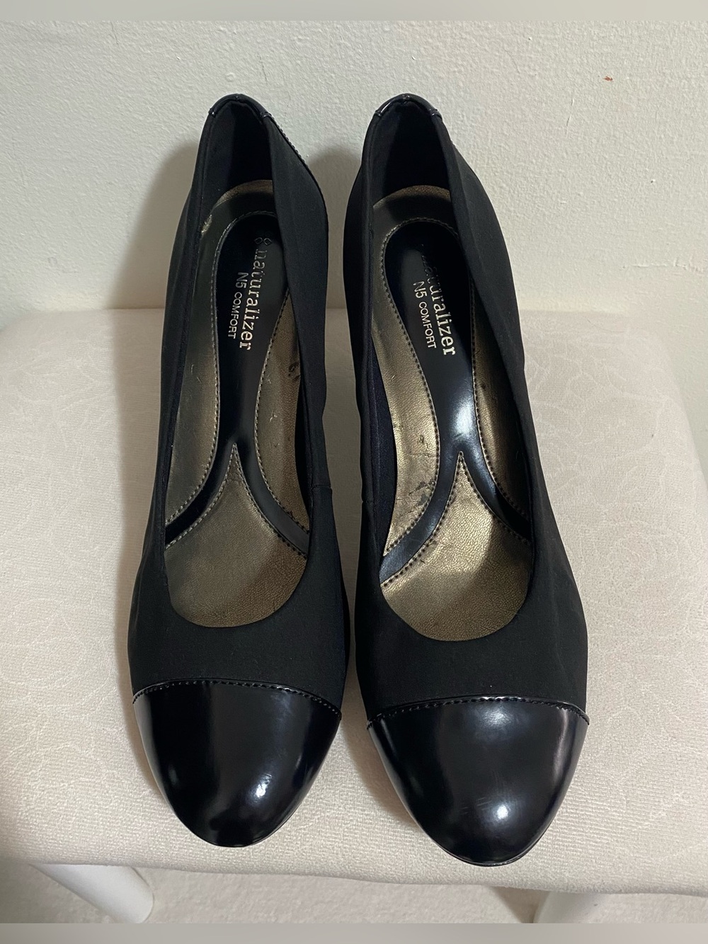 Naturalizer Black Cap-Toe Wedge Heels